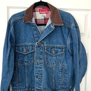Vintage Marlboro Country Store Denim Jacket Men’s Small Leather Collar Plaid